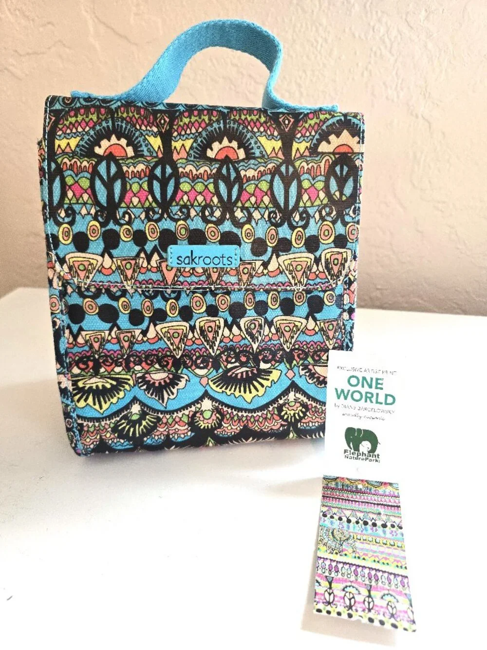 NWT Sakroots Artist Circle Insulated Lunch Tote Bag - One World Print/Aqua OW